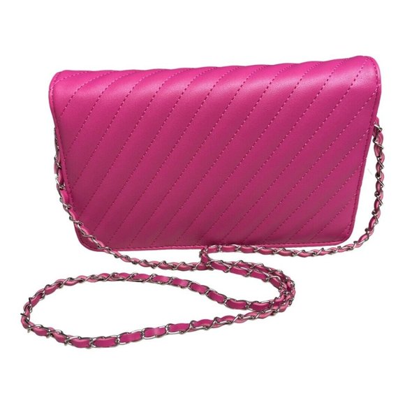 Badgley Mischka Studio Crossbody Purse Hot Pink Quilted Faux Leather Chain NEW - Picture 4 of 16